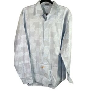Bugatchi‎ Uomo Mens Classic Fit Light Blue Floral Dress Shirt Career Vacation